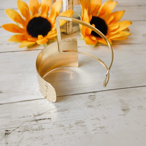 (2) Asymmetrical Gold Tone Cuff Bracelets-Hammered Look, Chic, Elegant - Picture 9 of 13